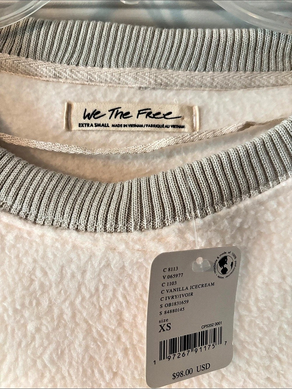 We The Free Cozy Camden Pullover Fleece Sweatshirt White XS - Picture 3 of 4